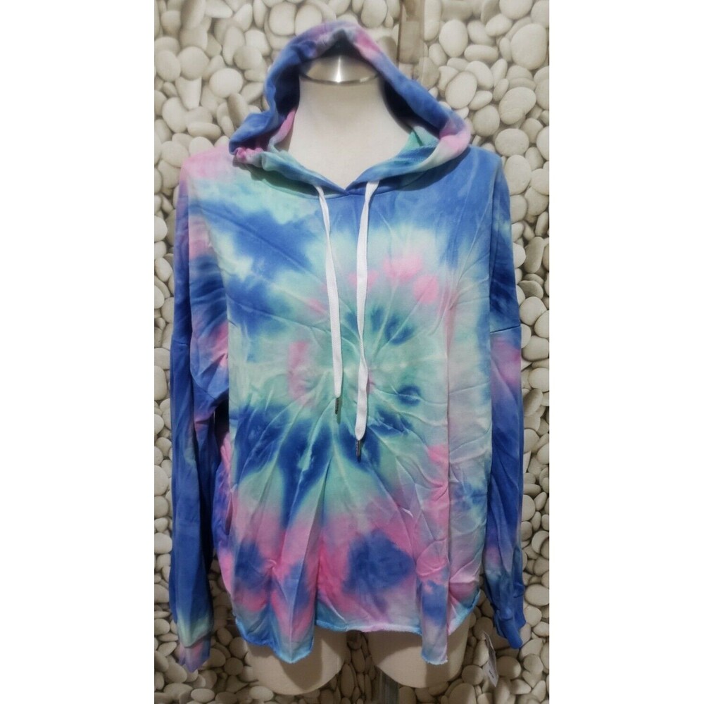 Justify Sweatshirt Juniors XL Tie Dye Rainbow Hooded Pink Blue Athleisure New